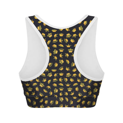 Gold Crown Pattern Print Women's Sports Bra