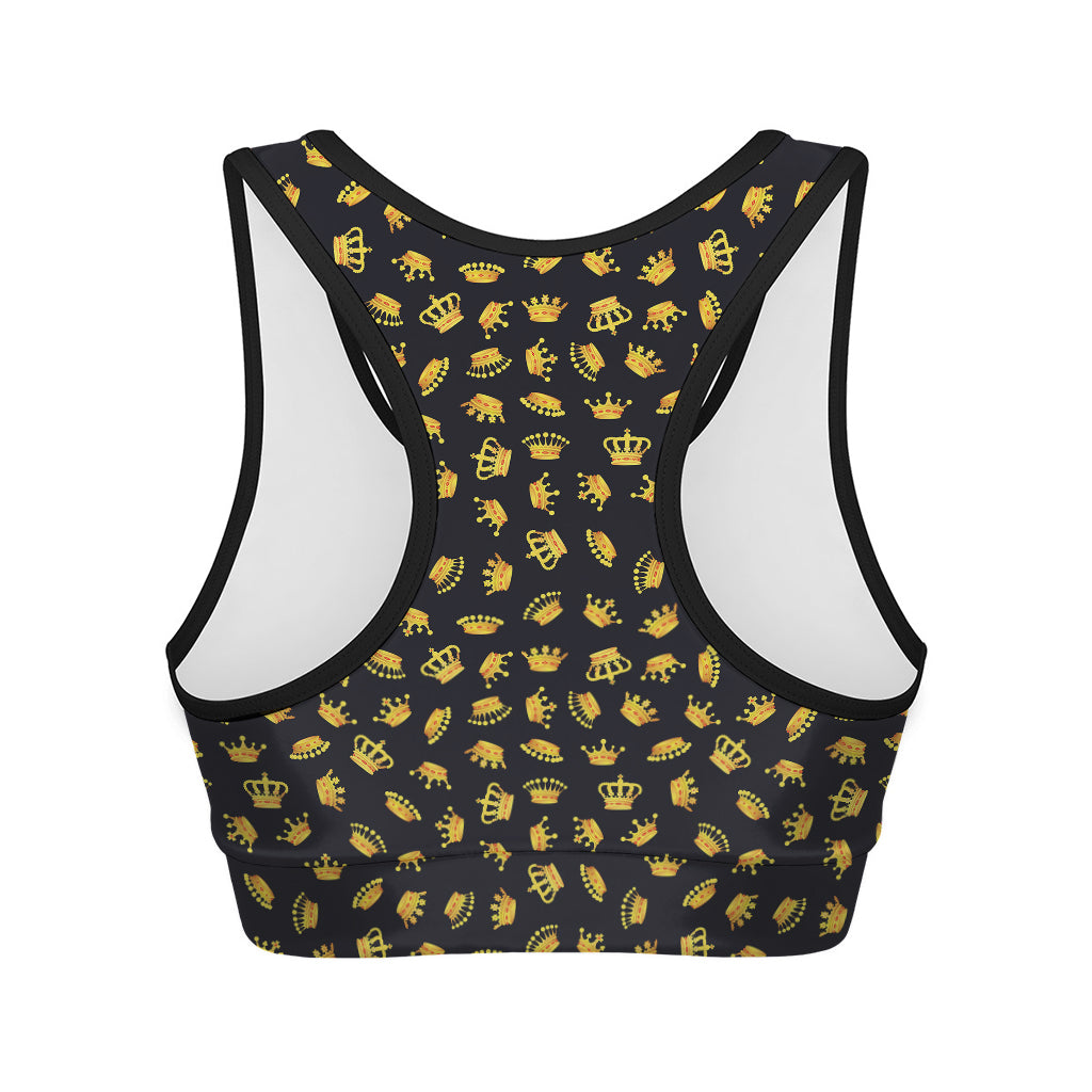 Gold Crown Pattern Print Women's Sports Bra