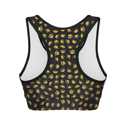 Gold Crown Pattern Print Women's Sports Bra