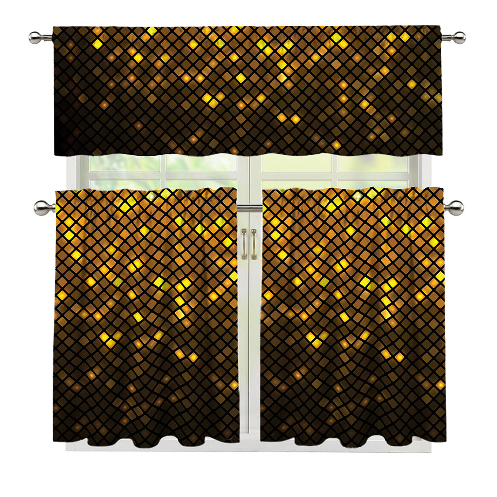 Gold Disco Lights Pattern Print 3 Piece Kitchen Curtains