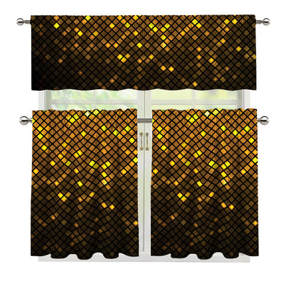 Gold Disco Lights Pattern Print 3 Piece Kitchen Curtains