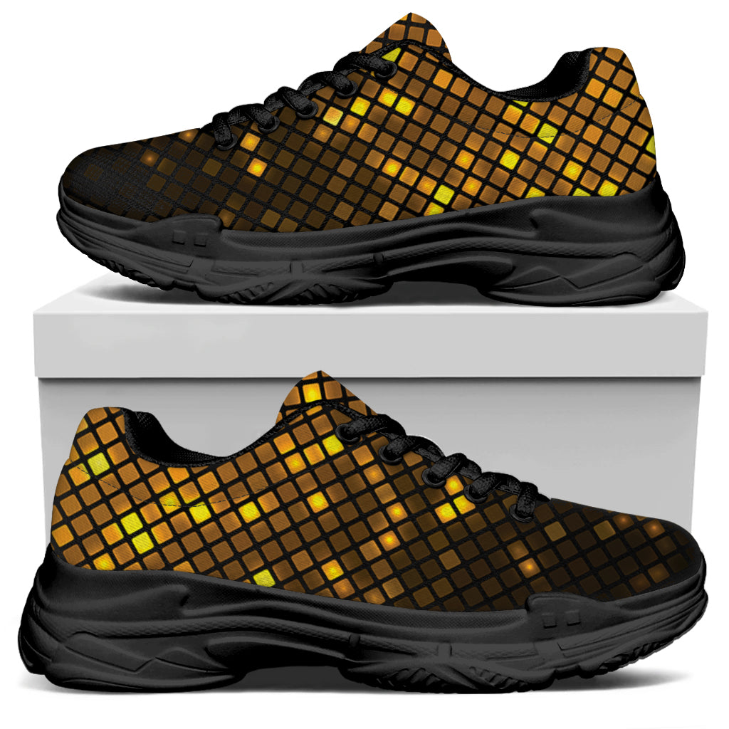 Gold Disco Lights Pattern Print Black Chunky Shoes