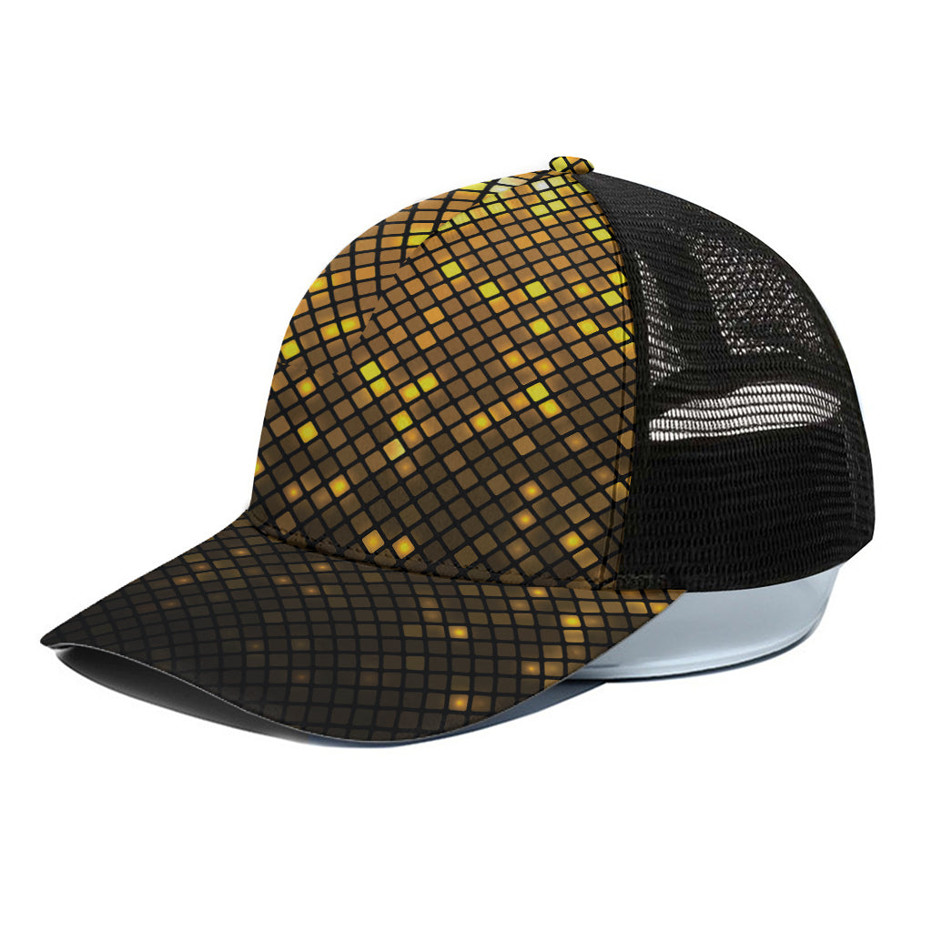 Gold Disco Lights Pattern Print Black Mesh Trucker Cap