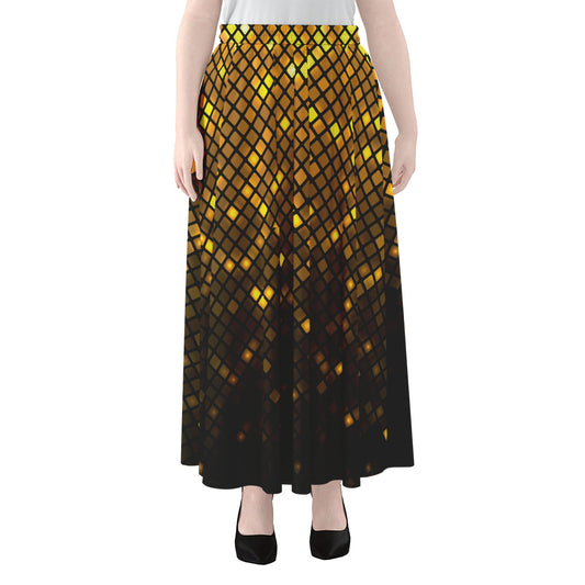 Gold Disco Lights Pattern Print Chiffon Maxi Skirt