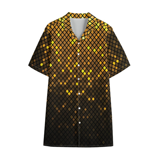 Gold Disco Lights Pattern Print Cotton Hawaiian Shirt