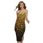 Gold Disco Lights Pattern Print Cross Back Cami Dress