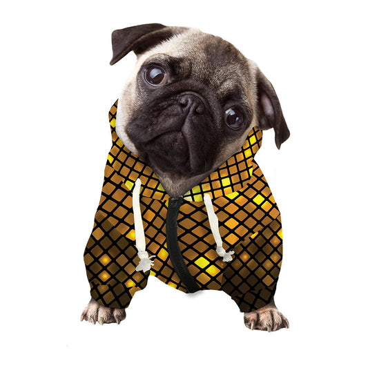 Gold Disco Lights Pattern Print Dog Zip Up Hoodie