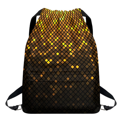 Gold Disco Lights Pattern Print Drawstring Backpack