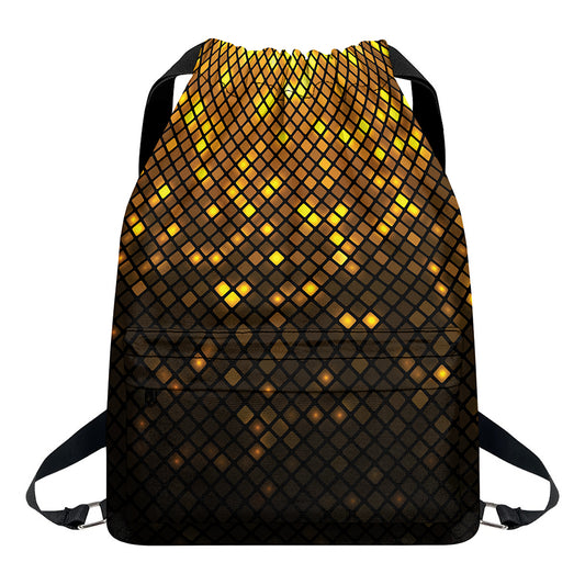 Gold Disco Lights Pattern Print Drawstring Backpack