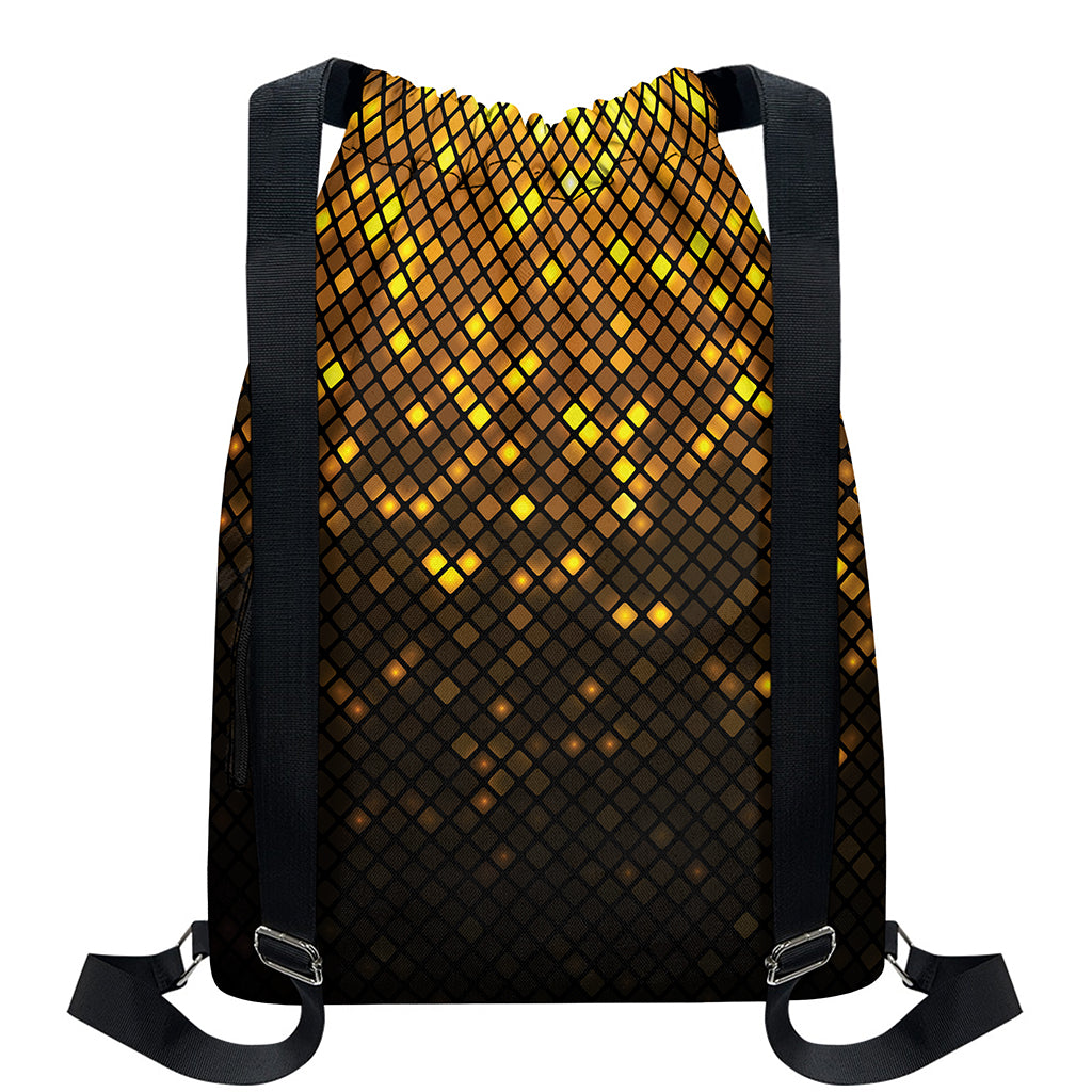 Gold Disco Lights Pattern Print Drawstring Backpack