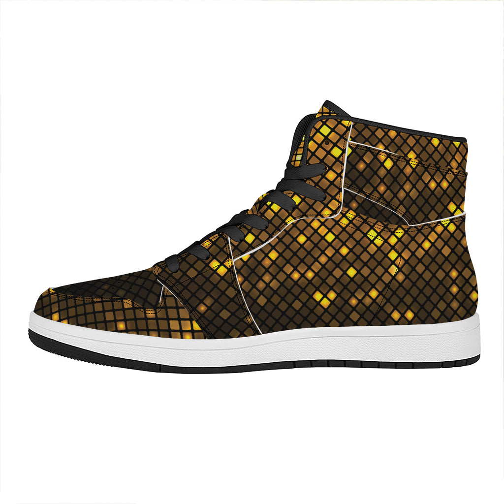 Gold Disco Lights Pattern Print High Top Leather Sneakers