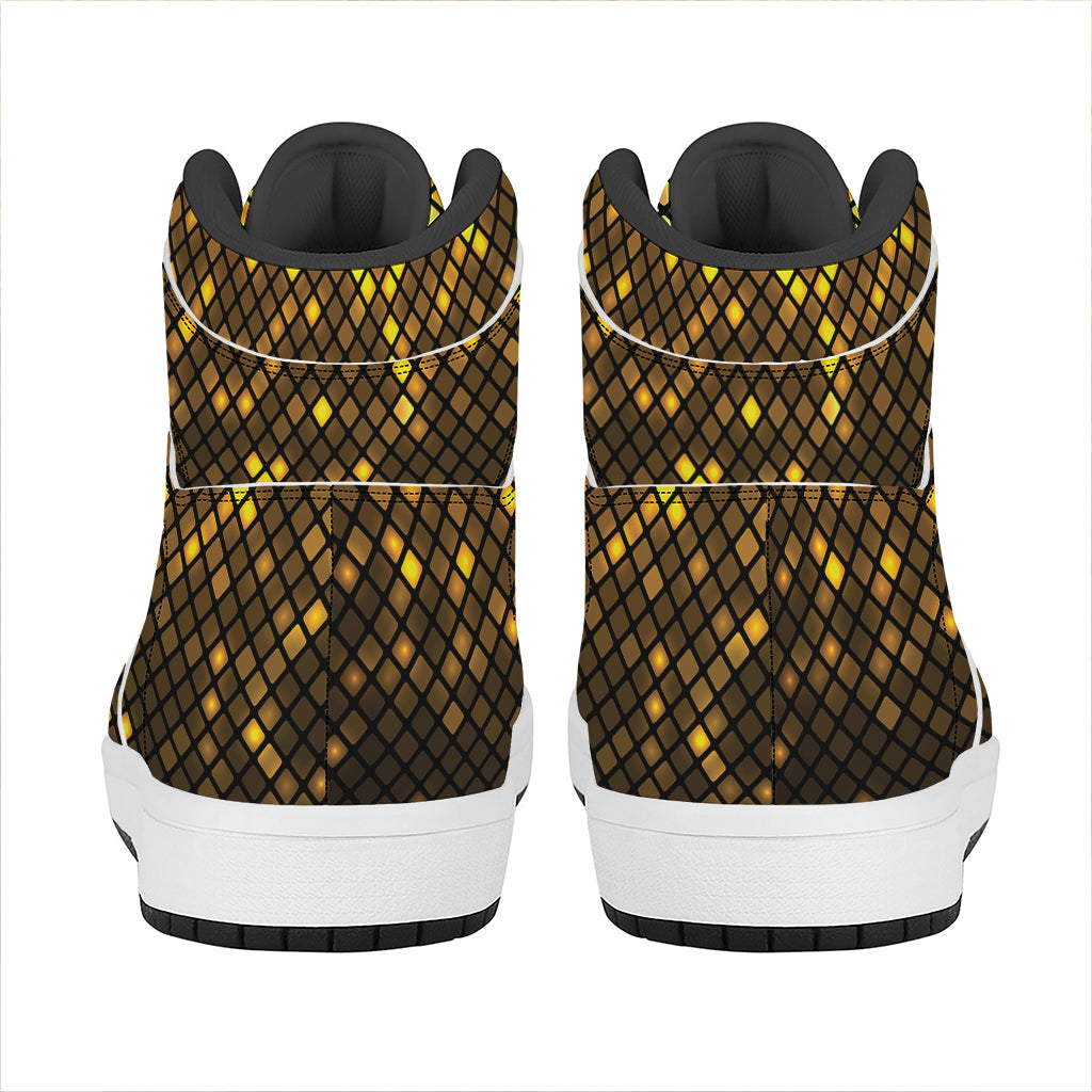 Gold Disco Lights Pattern Print High Top Leather Sneakers