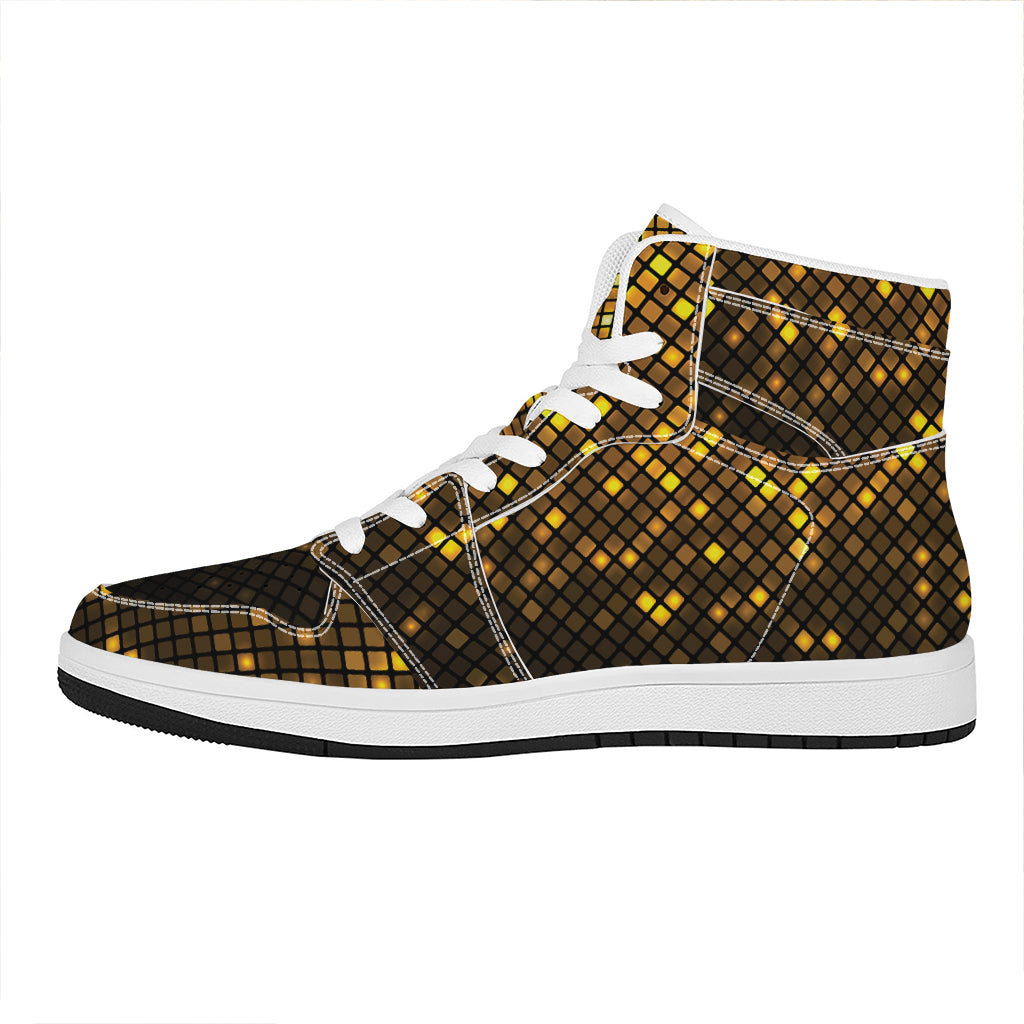 Gold Disco Lights Pattern Print High Top Leather Sneakers