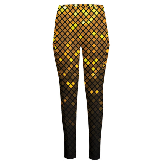 Gold Disco Lights Pattern Print High-Waisted Pocket Leggings