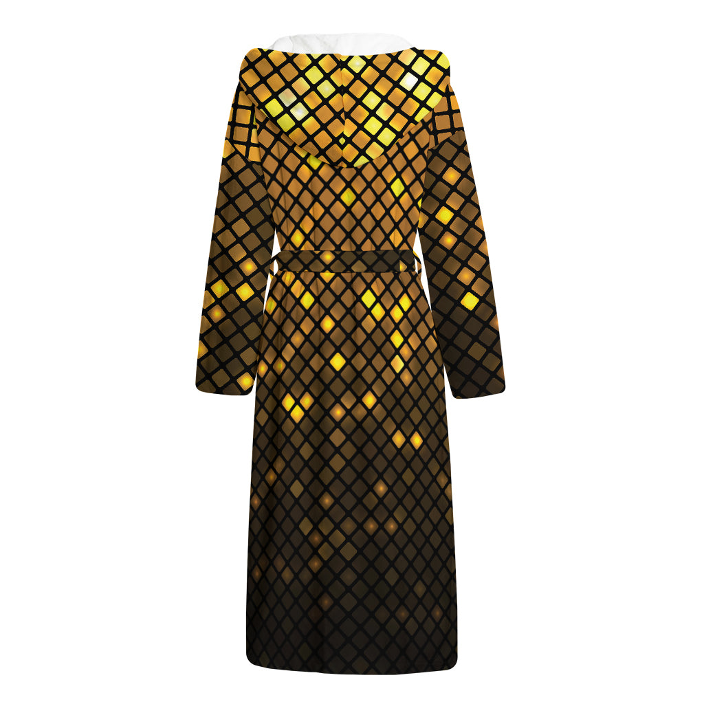 Gold Disco Lights Pattern Print Hooded Bathrobe