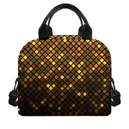 Gold Disco Lights Pattern Print Insulated Lunch Bag
