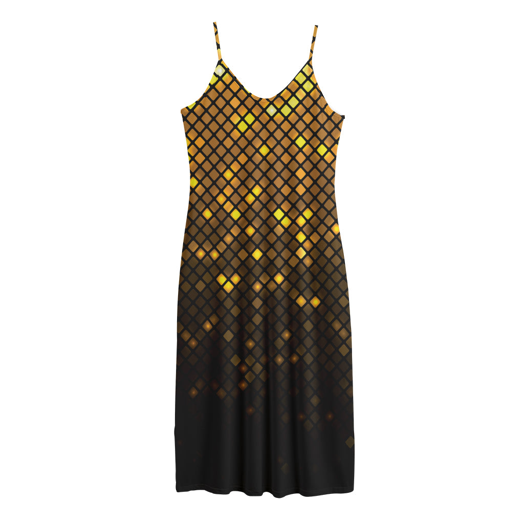 Gold Disco Lights Pattern Print Jersey Midi Cami Dress