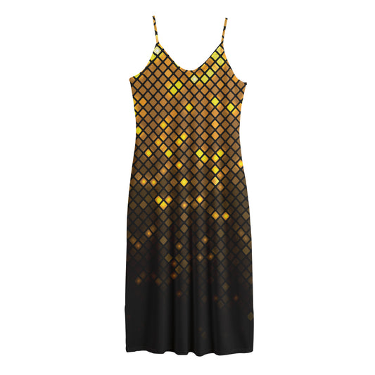 Gold Disco Lights Pattern Print Jersey Midi Cami Dress