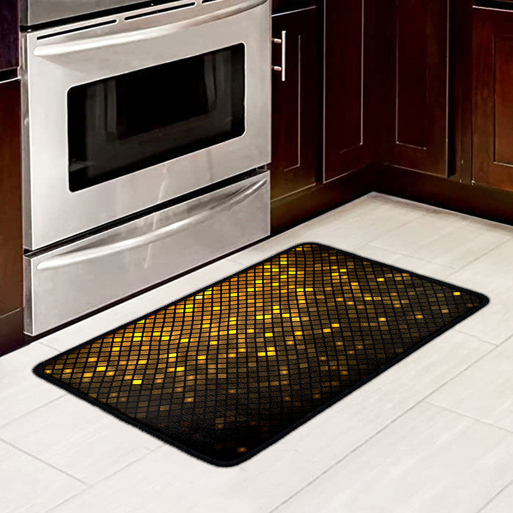 Gold Disco Lights Pattern Print Kitchen Mat
