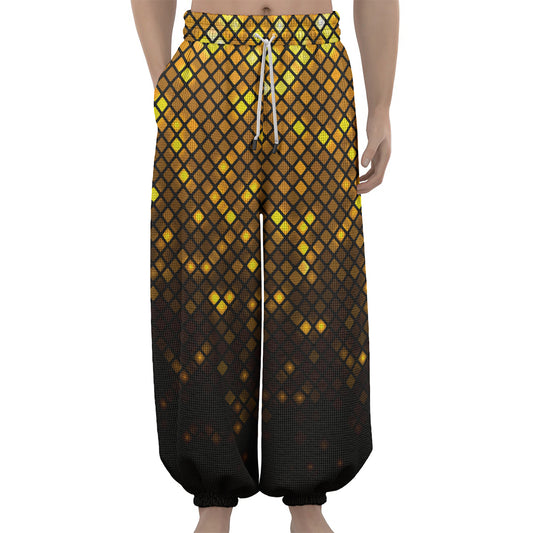 Gold Disco Lights Pattern Print Lantern Pants