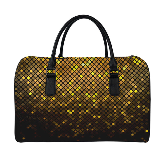 Gold Disco Lights Pattern Print Leather Duffle Bag