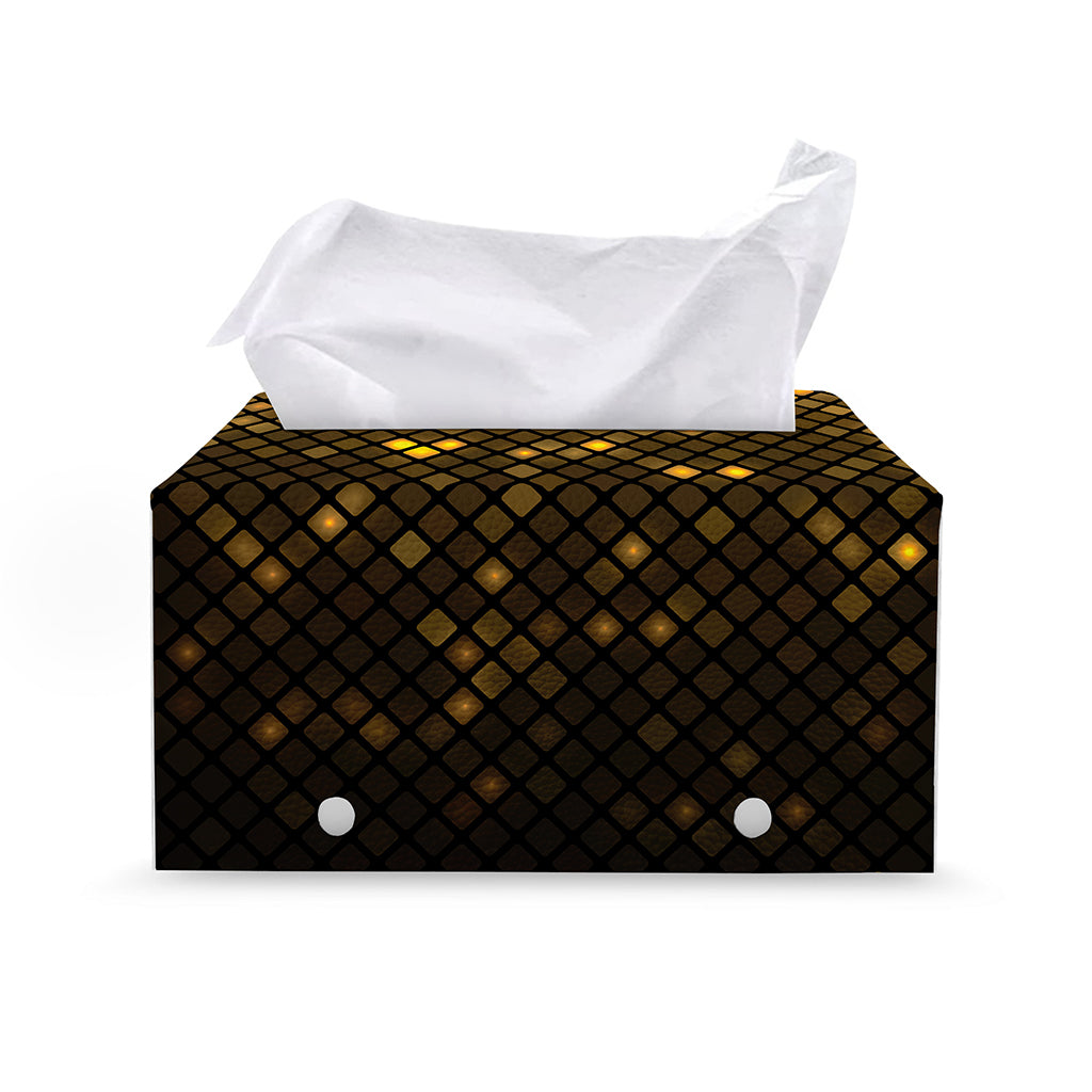 Gold Disco Lights Pattern Print Leather Tissue Box Cover