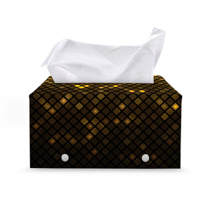 Gold Disco Lights Pattern Print Leather Tissue Box Cover