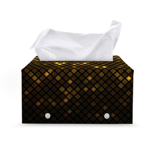 Gold Disco Lights Pattern Print Leather Tissue Box Cover