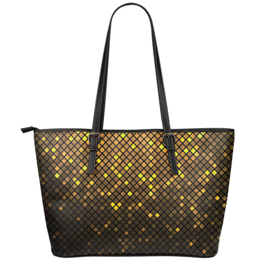 Gold Disco Lights Pattern Print Leather Tote Bag