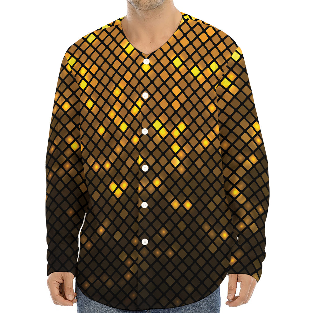 Gold Disco Lights Pattern Print Long Sleeve Baseball Jersey