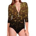 Gold Disco Lights Pattern Print Long Sleeve Swimsuit