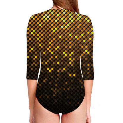 Gold Disco Lights Pattern Print Long Sleeve Swimsuit