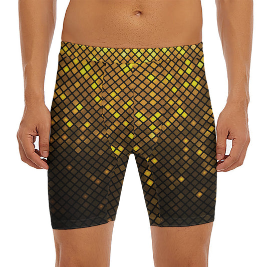 Gold Disco Lights Pattern Print Men's Long Boxer Briefs
