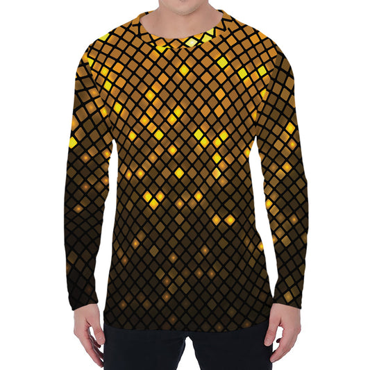 Gold Disco Lights Pattern Print Men's Long Sleeve T-Shirt