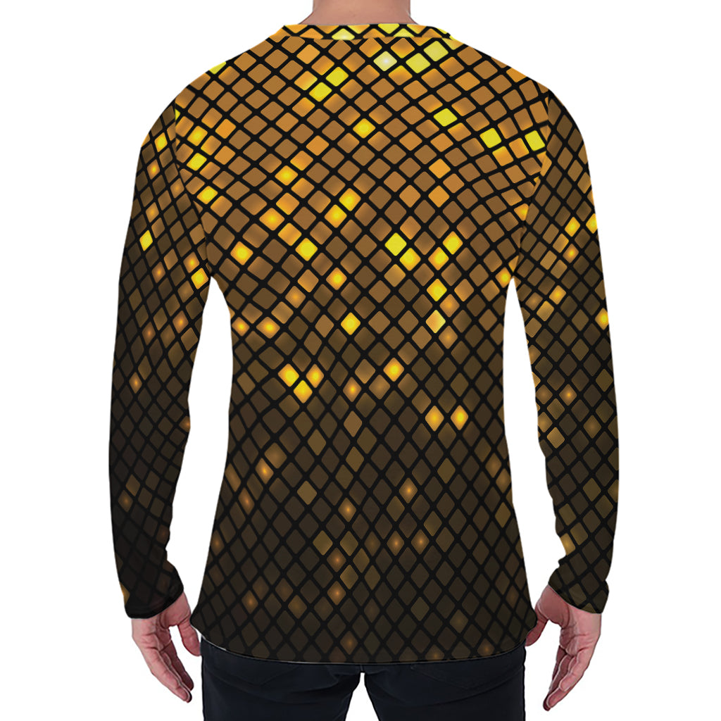 Gold Disco Lights Pattern Print Men's Long Sleeve T-Shirt