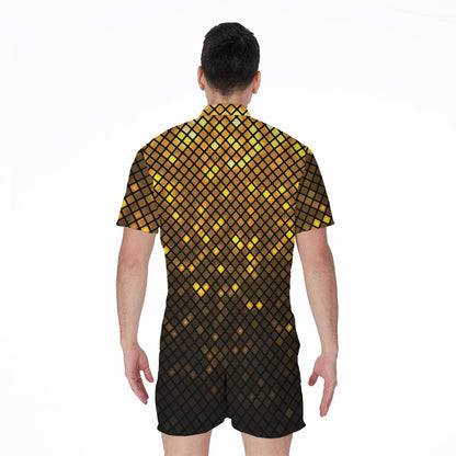 Gold Disco Lights Pattern Print Men's Rompers