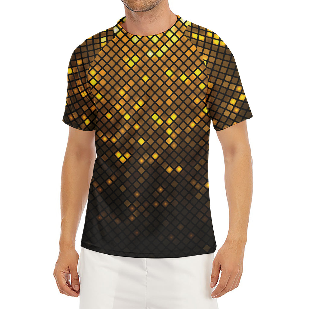 Gold Disco Lights Pattern Print Men's Short Sleeve Rash Guard