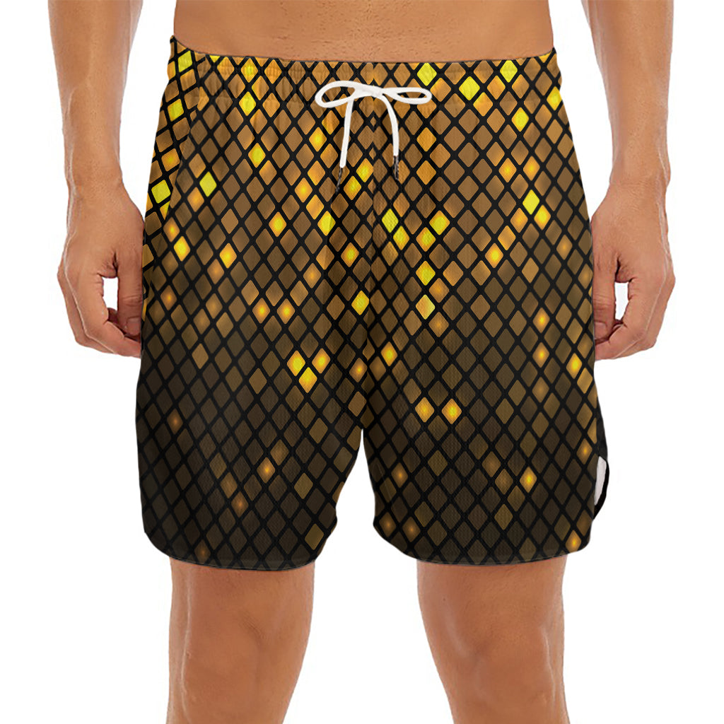 Gold Disco Lights Pattern Print Men's Split Running Shorts