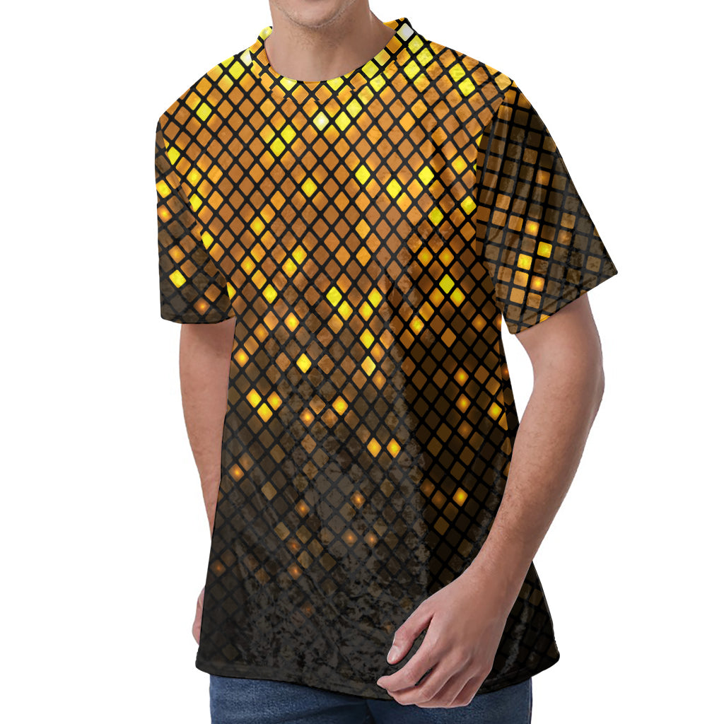 Gold Disco Lights Pattern Print Men's Velvet T-Shirt
