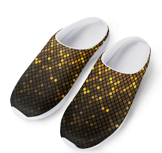 Gold Disco Lights Pattern Print Mesh Casual Shoes