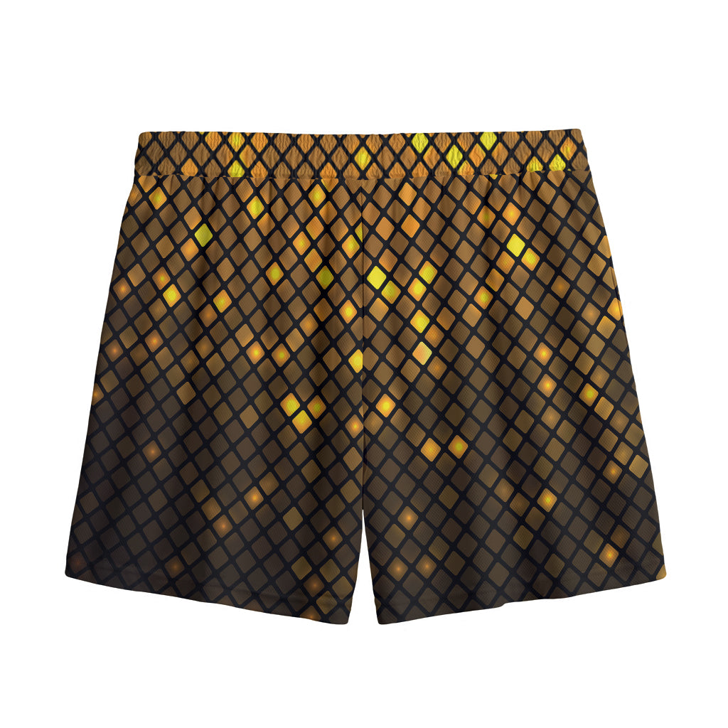 Gold Disco Lights Pattern Print Mesh Shorts