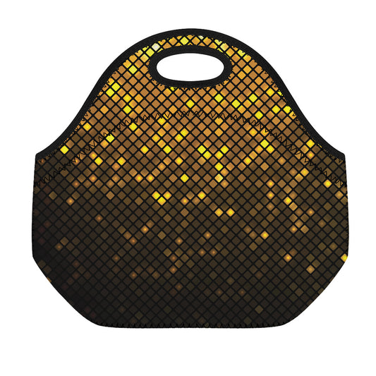 Gold Disco Lights Pattern Print Neoprene Lunch Bag