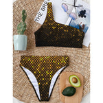 Gold Disco Lights Pattern Print One Shoulder Bikini Top