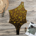 Gold Disco Lights Pattern Print One Shoulder Bodysuit