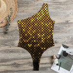 Gold Disco Lights Pattern Print One Shoulder Bodysuit