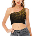 Gold Disco Lights Pattern Print One Shoulder Crop Top