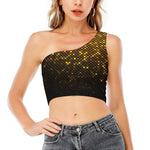 Gold Disco Lights Pattern Print One Shoulder Crop Top