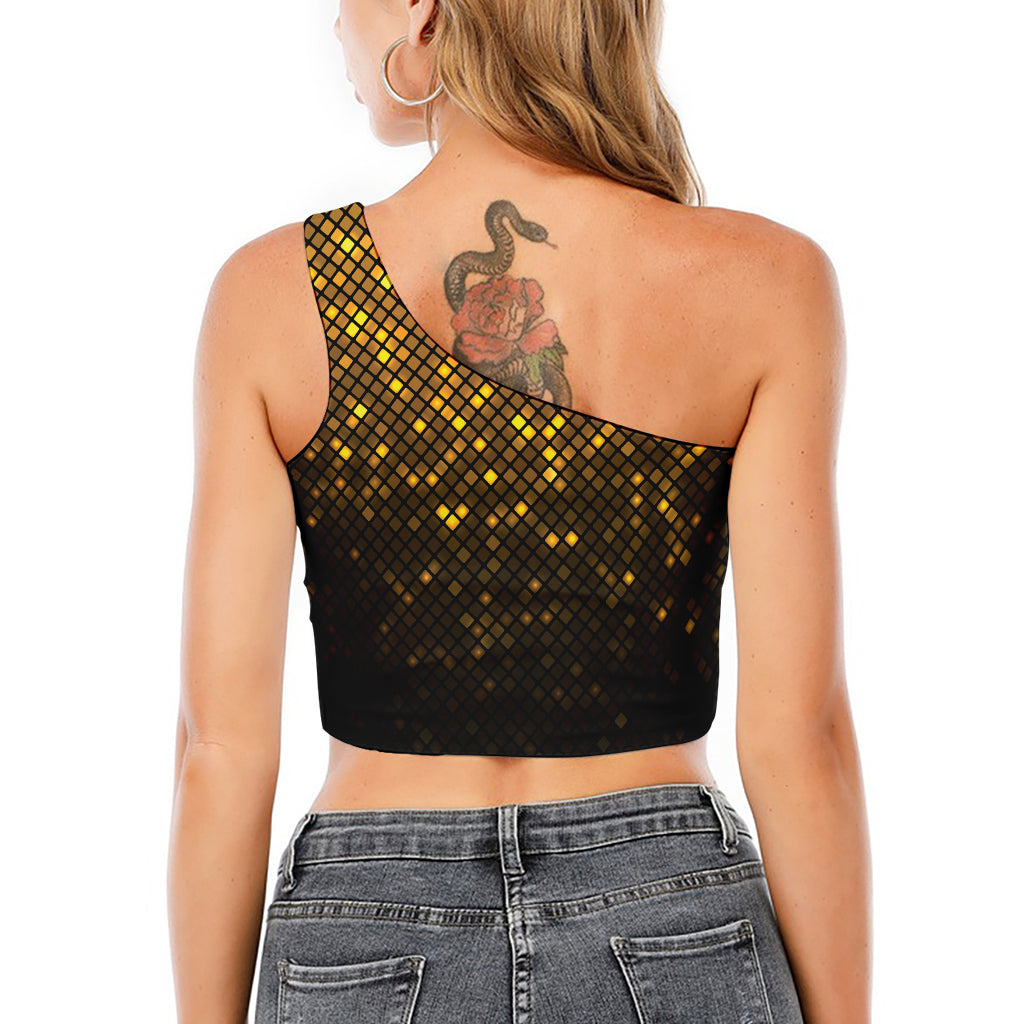 Gold Disco Lights Pattern Print One Shoulder Crop Top
