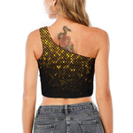 Gold Disco Lights Pattern Print One Shoulder Crop Top