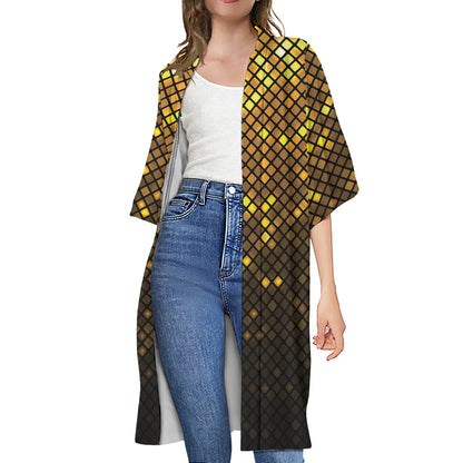 Gold Disco Lights Pattern Print Open Front Beach Cover Up